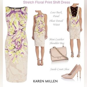 Karen Millen Floral bodycon  satin with lace in the back Midi dress